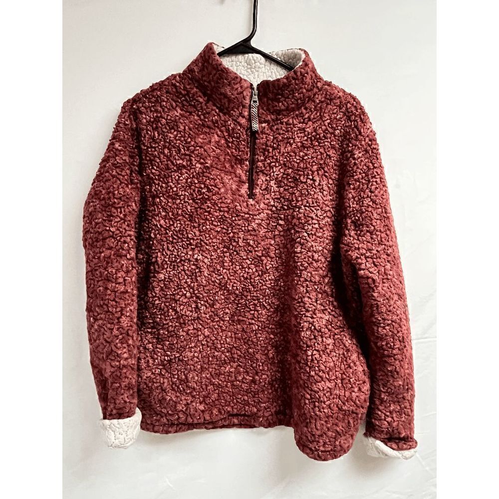 Weatherproof Vintage Womens Frosty Tipped Sherpa 1/4 Zip Sweater Red Size Medium